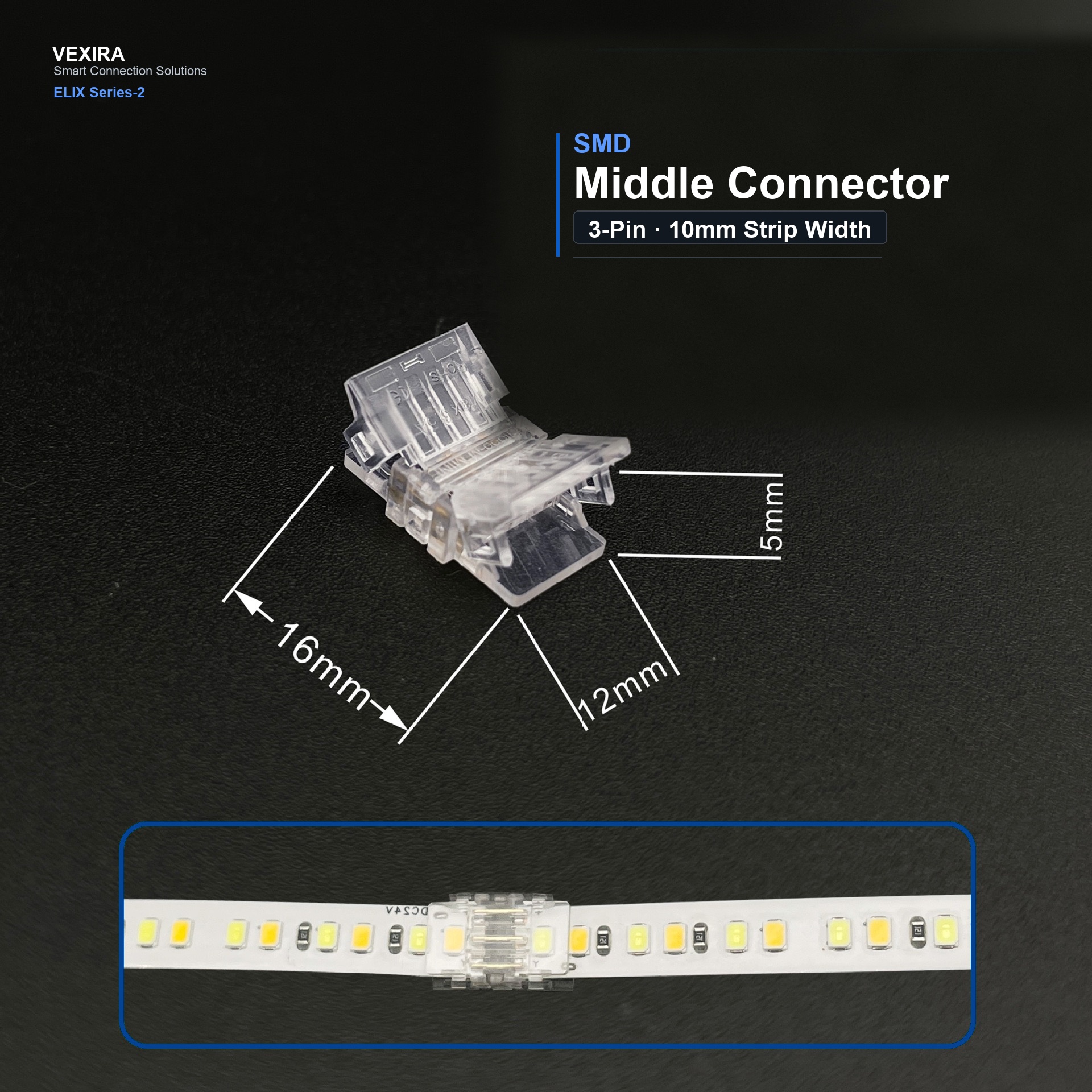 S-SMD-3PIN-10MM-A Press-Fit LED Strip Connector