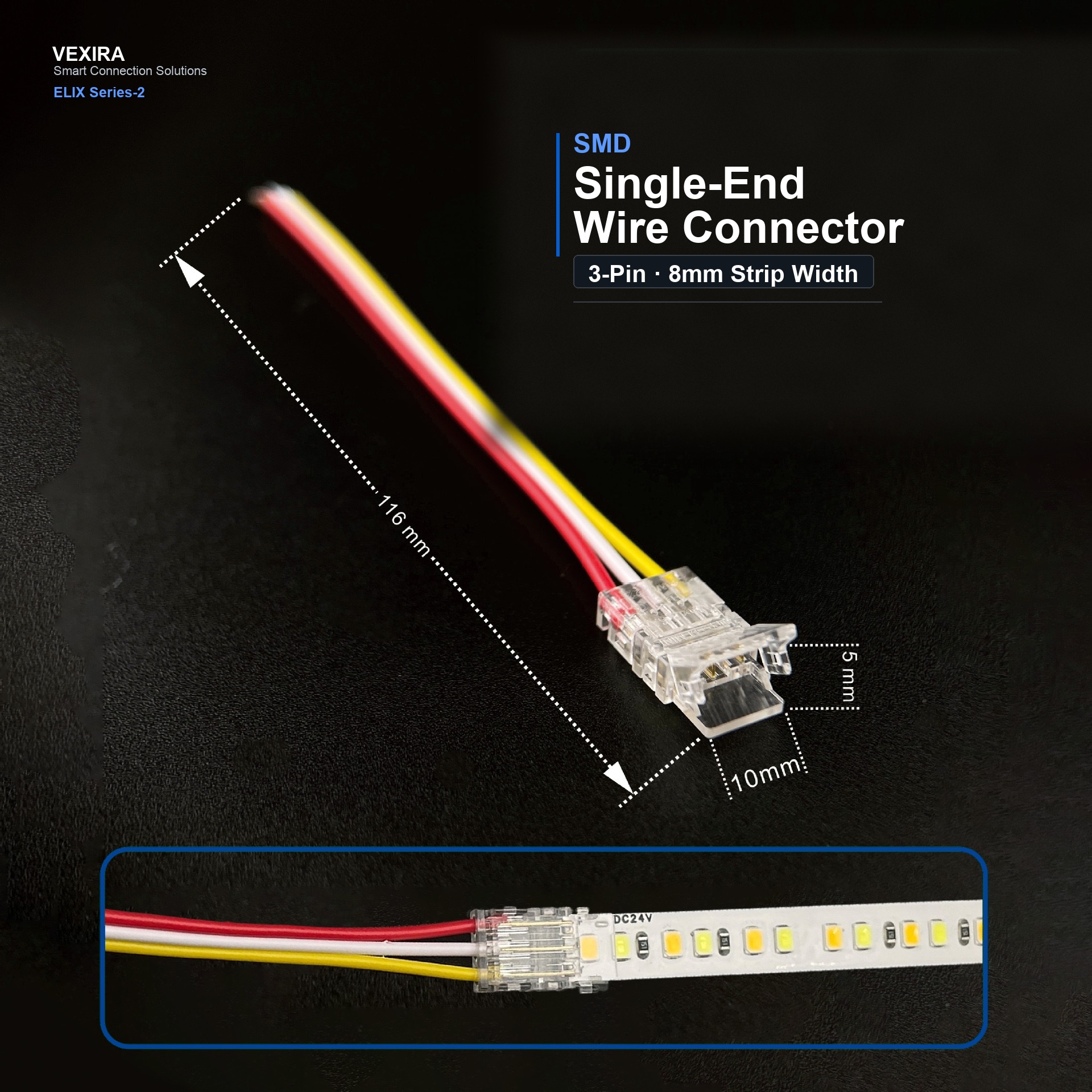 S-SMD-3PIN-8MM-B Press-Fit LED Strip Connector